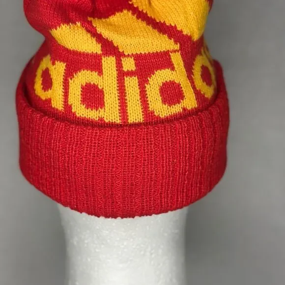 Adidas Red Beanie with Yellow Logo - Picture 3 of 3